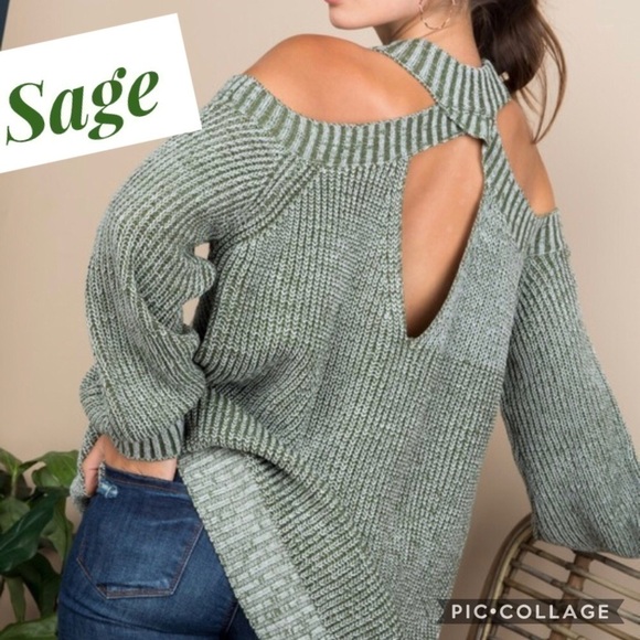 Blu Trends Sweaters - HP!! 💥🎉💥Sage Green Open Shoulders Sweater